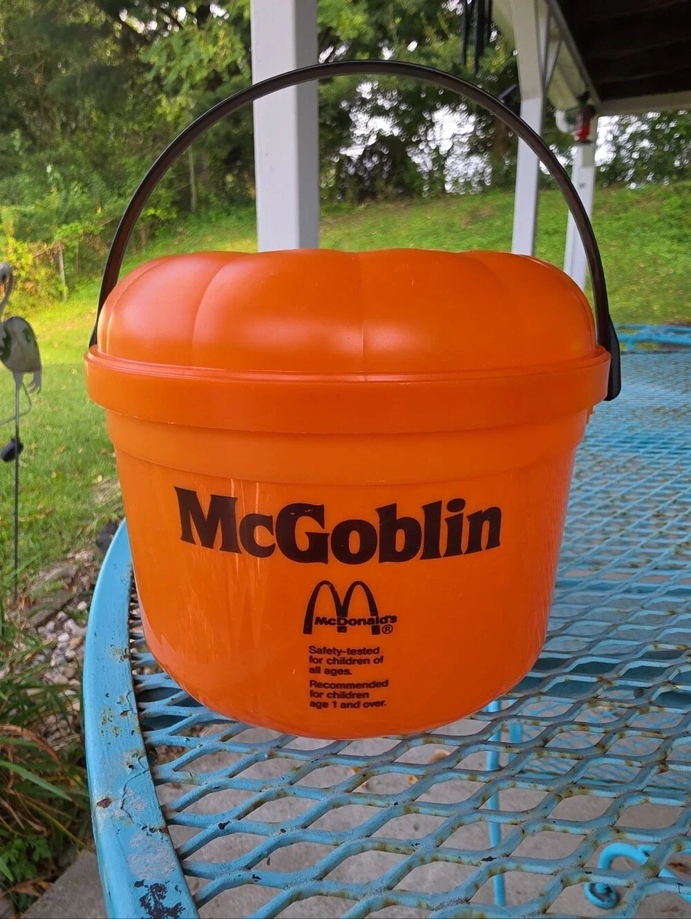 McDonalds 1986 Halloween McGoblin Orange Pumpkin Bucket Pail with Lid & Bail EUC